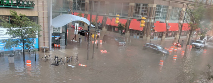 Pictured: Baltimore flash flood, Fleet Street in Harbor East, Tuesday August 6, 2019 (Credit: Alex Krupey/Twitter).