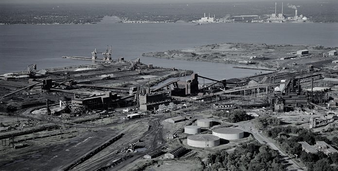 an aerial view of a large industrial area