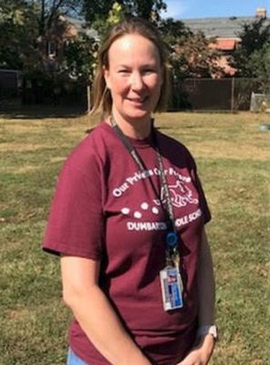 Green School Coordinator and Science teacher Janice Millard led recent tree planting efforts at Dumbarton Middle School. (Susan Harris)