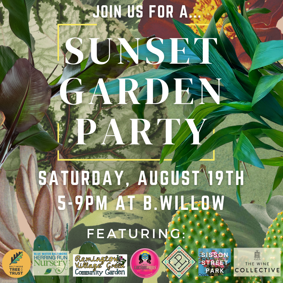 a poster for the sunset garden party